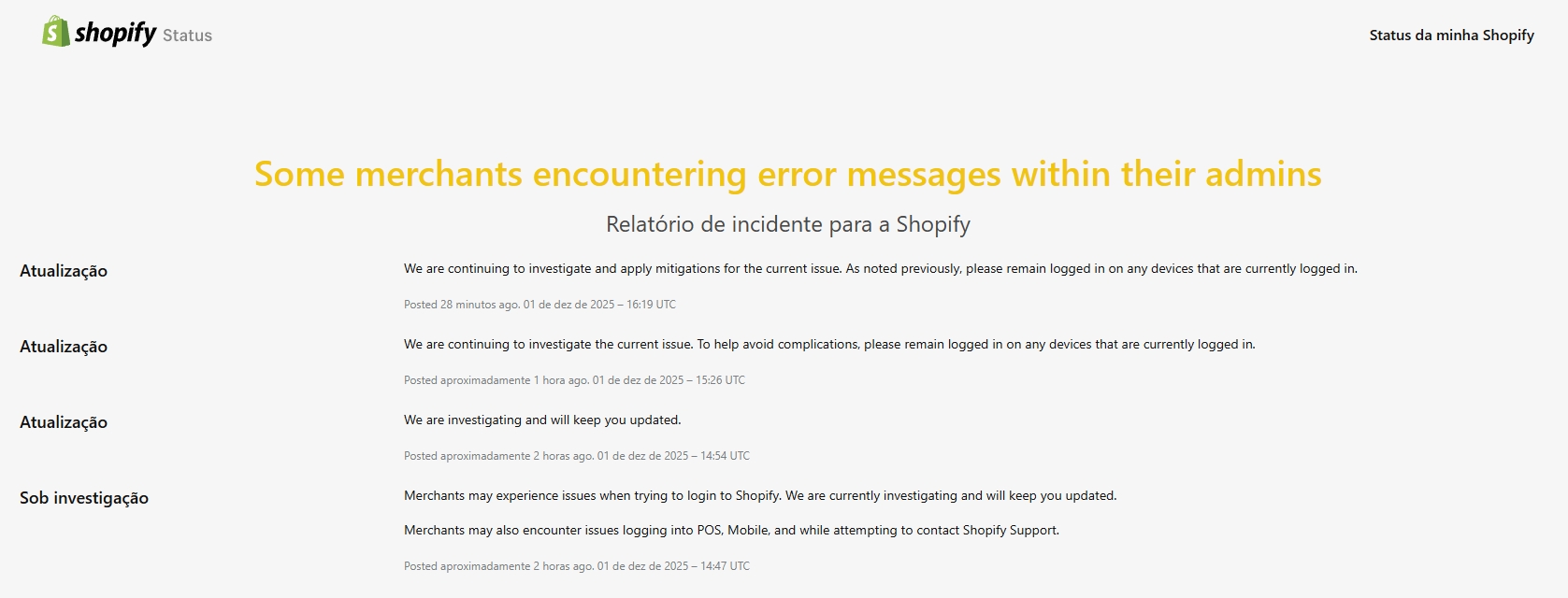 mensagem do alerta no portal do shopify