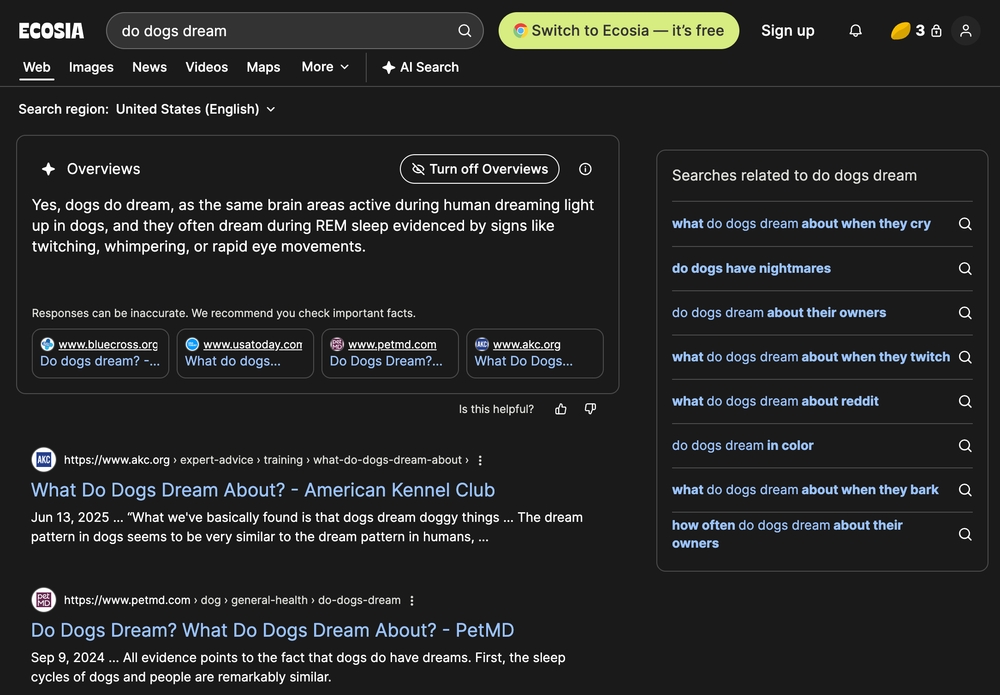 ecosia com novas funcionalidades de ia