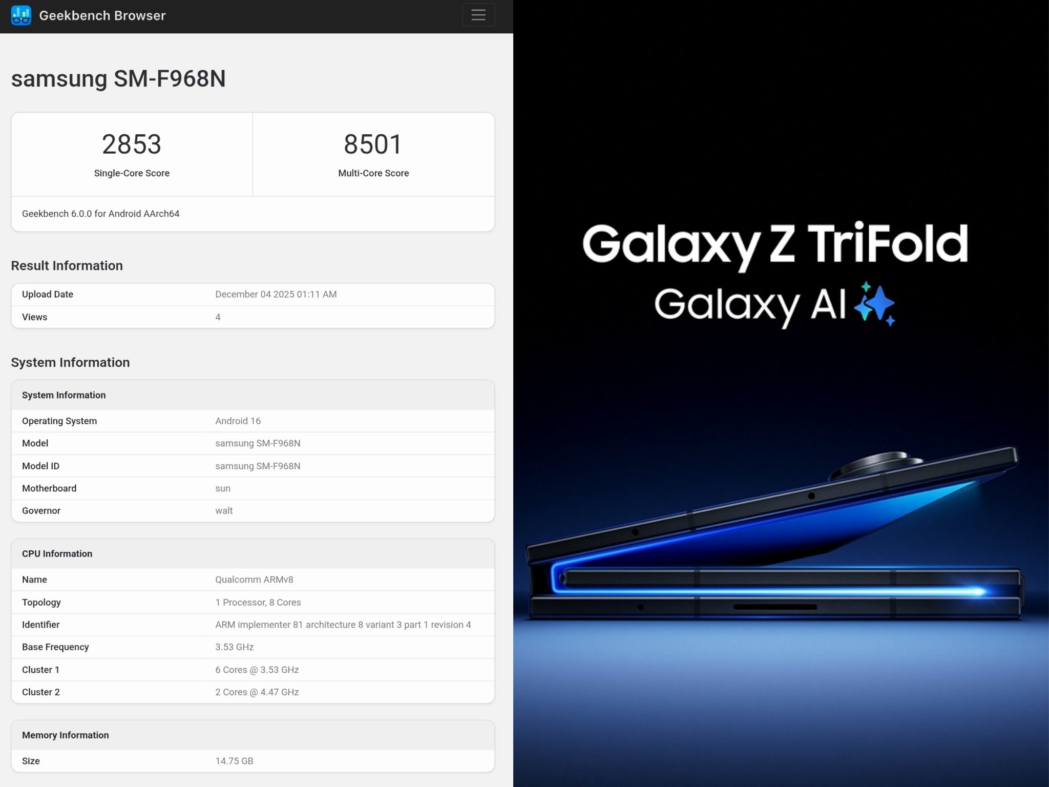 teste de desempenho do galaxy trifold da samsung