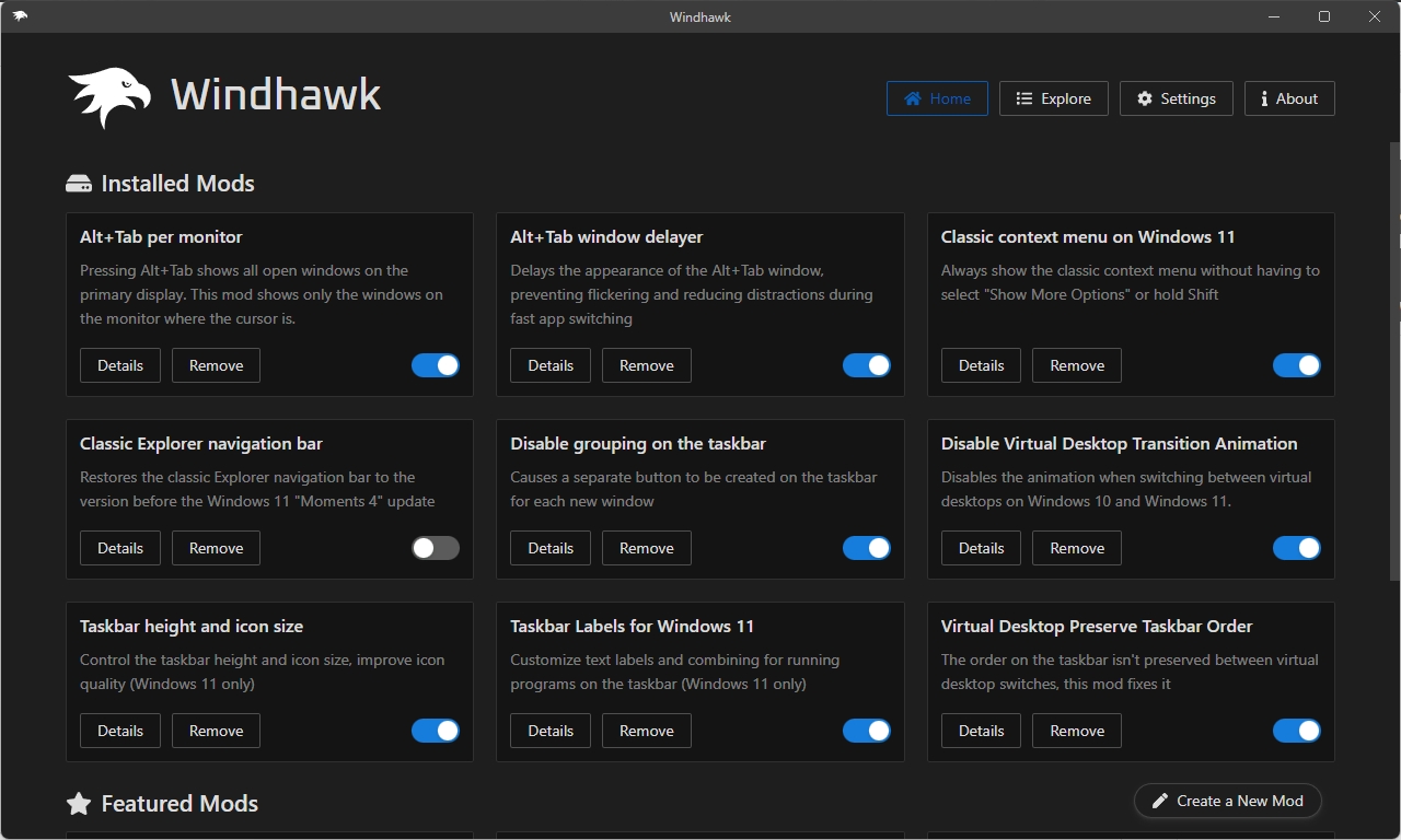 detalhes da interface