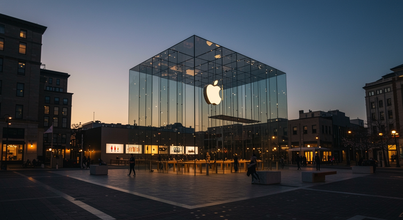 Apple logo em fundo de vidro