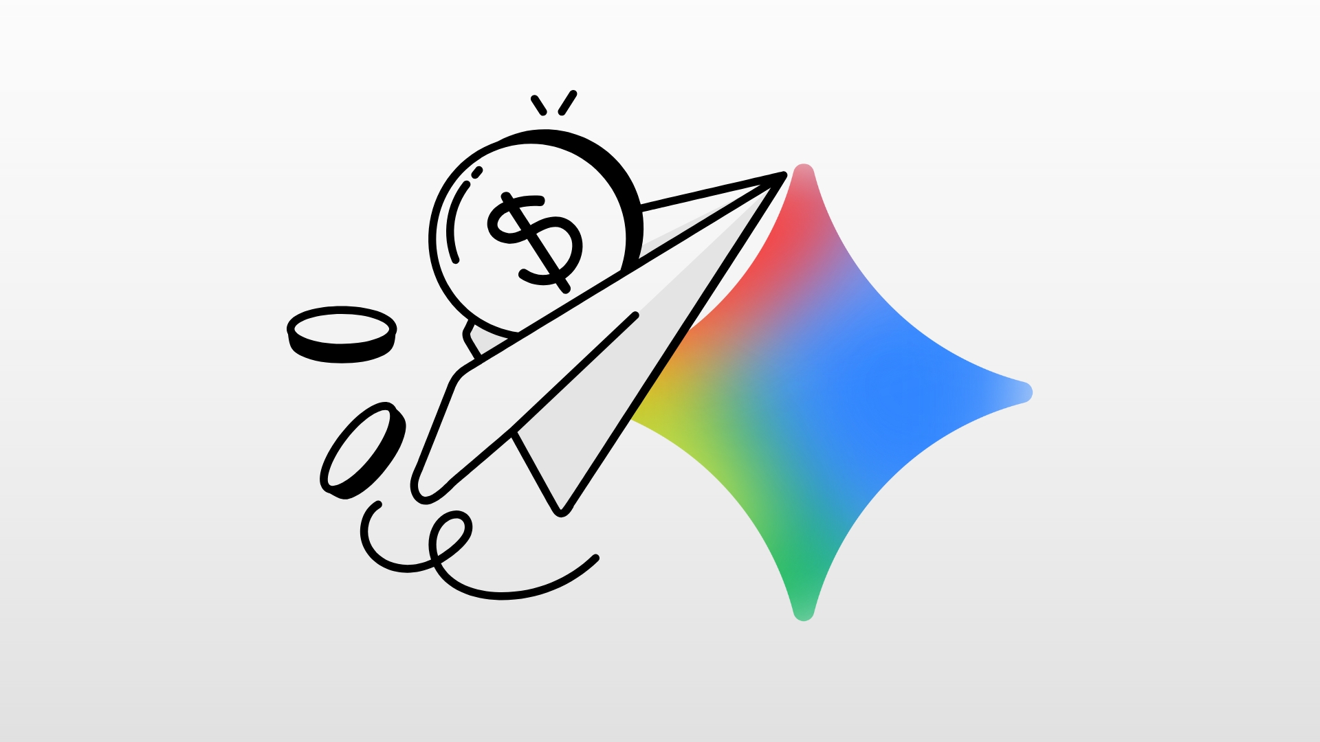 logo do gemini com avião de papel e dinheiro