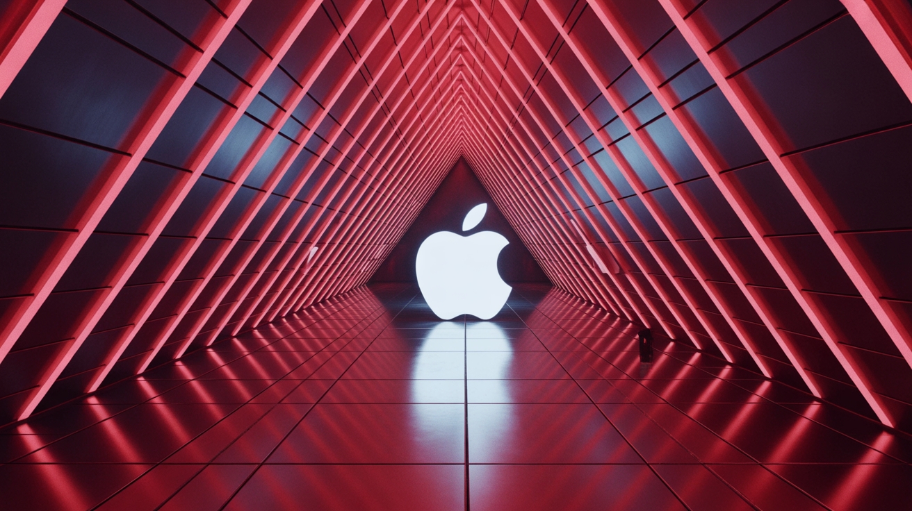 apple logo em fundo vermelho