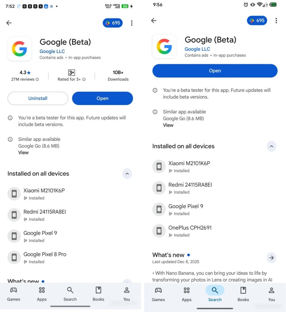 detalhes das mudanças na play store da google