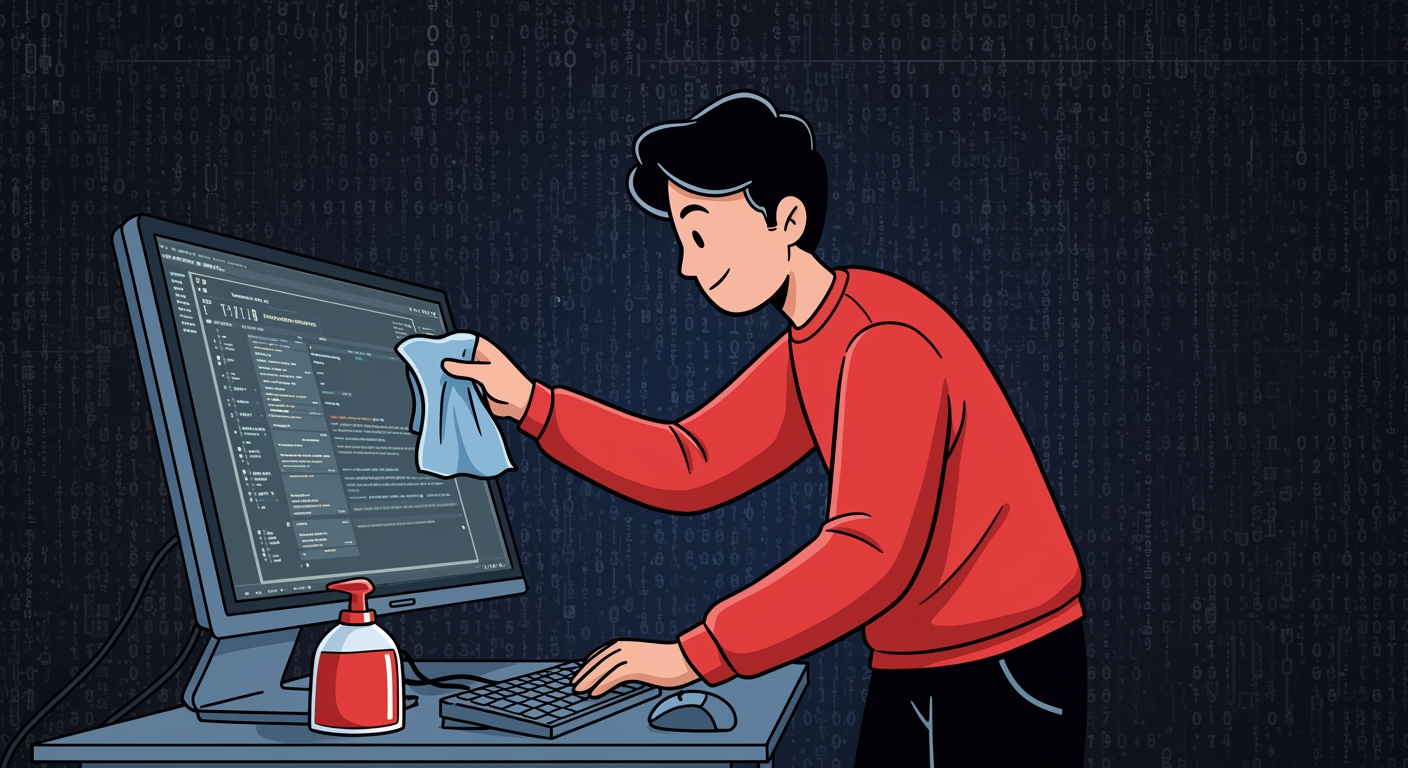 pessoa a limpar computador