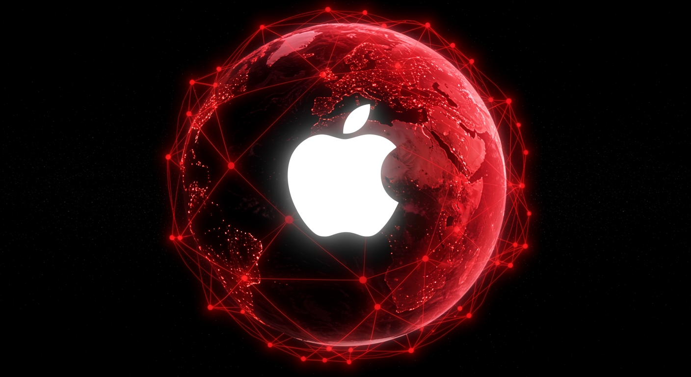 Apple logo em globo vermelho