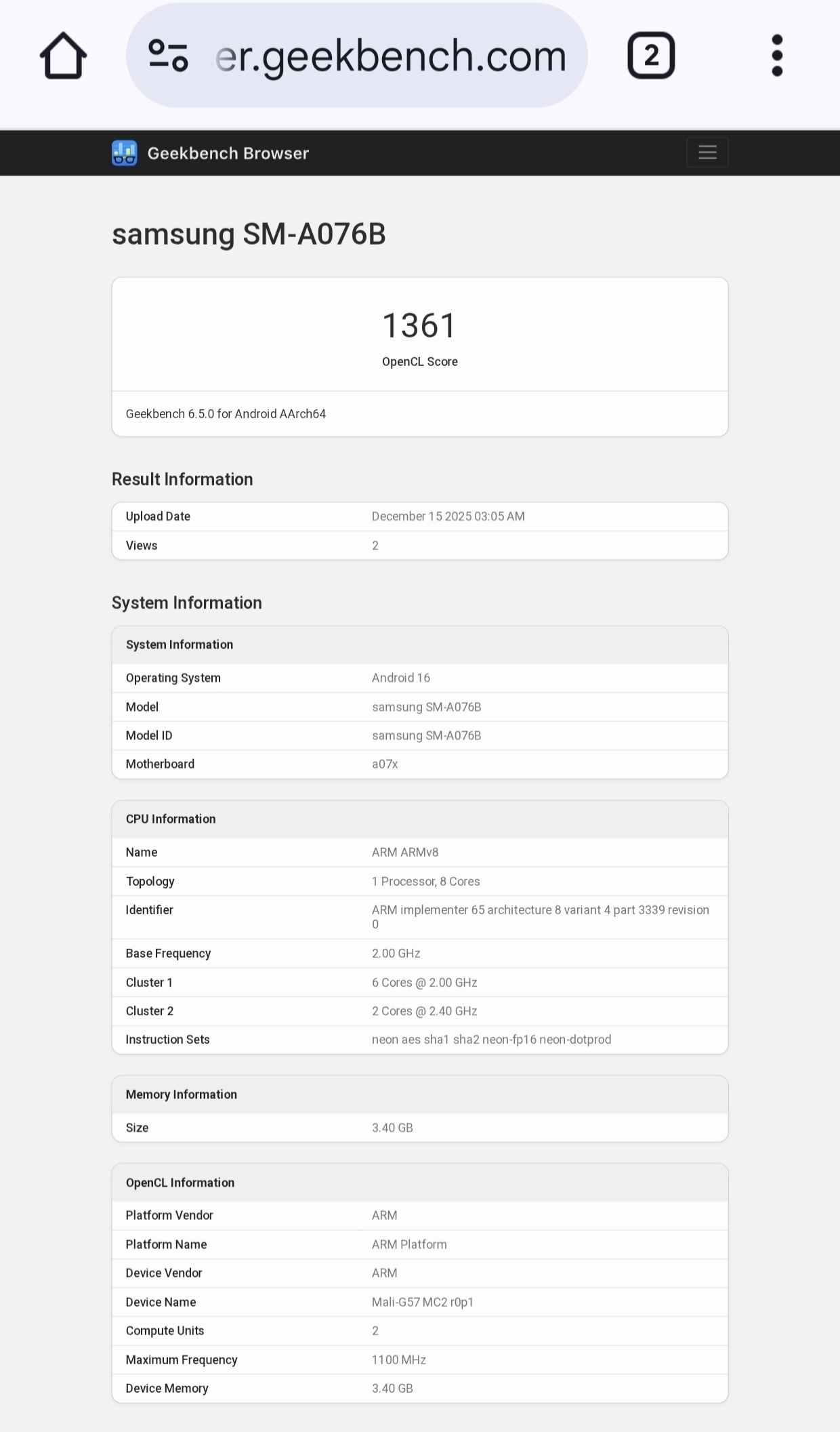 benchmark realizado ao dispositivo da samsung