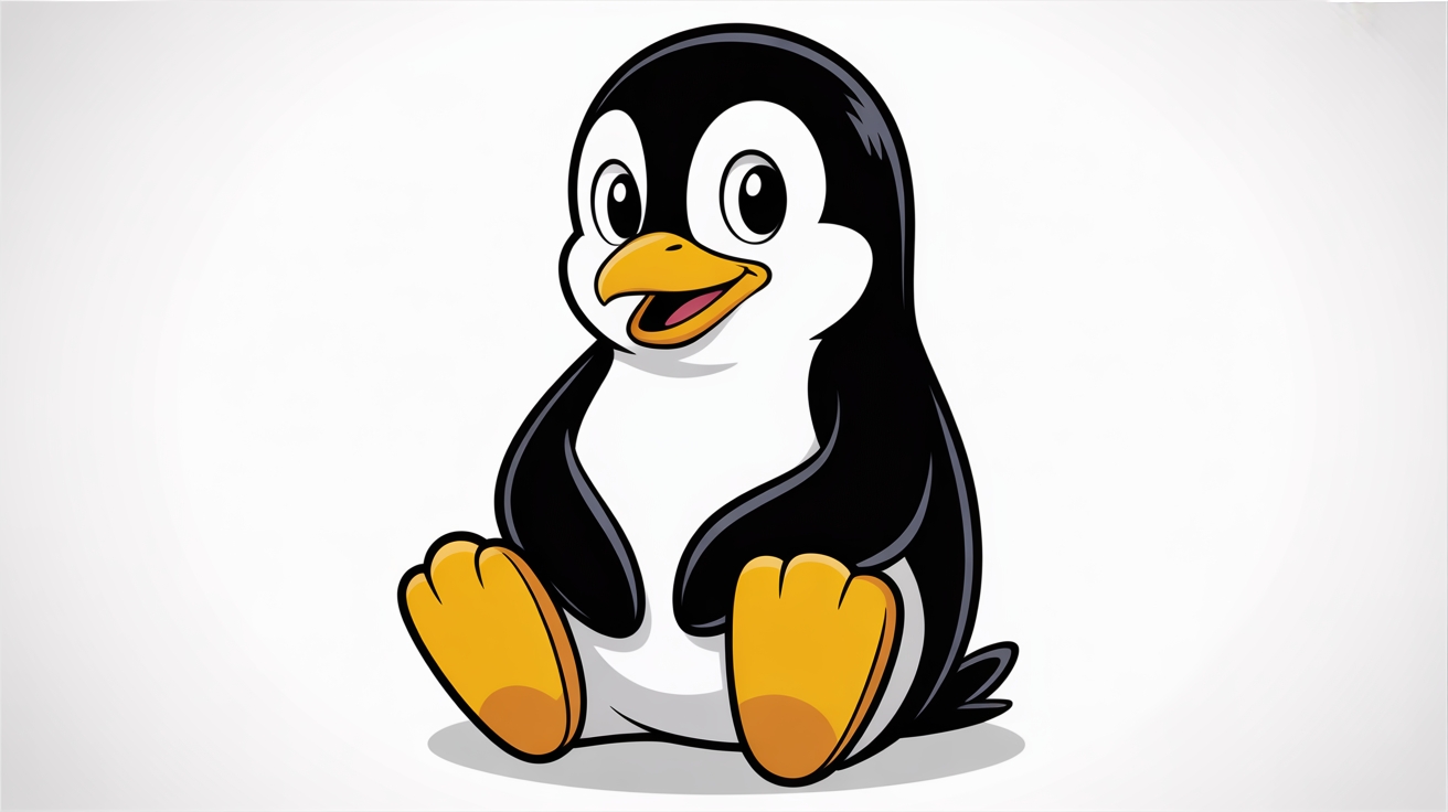 Linux sentado em cartoon