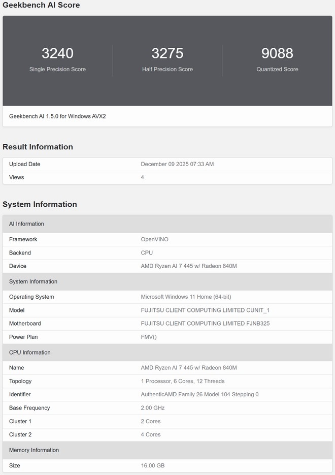teste de benchmark realizado ao processador