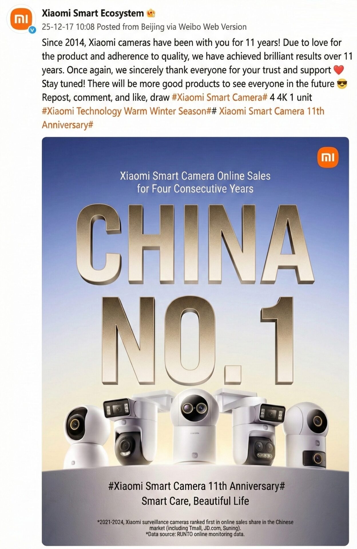 mensagem da xiaomi sobre vendas na China