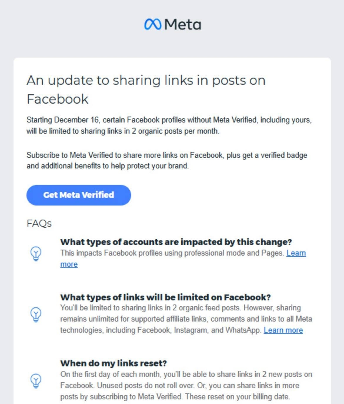 imagem da mensagem partilhada pelo leaker sobre limitações da Meta