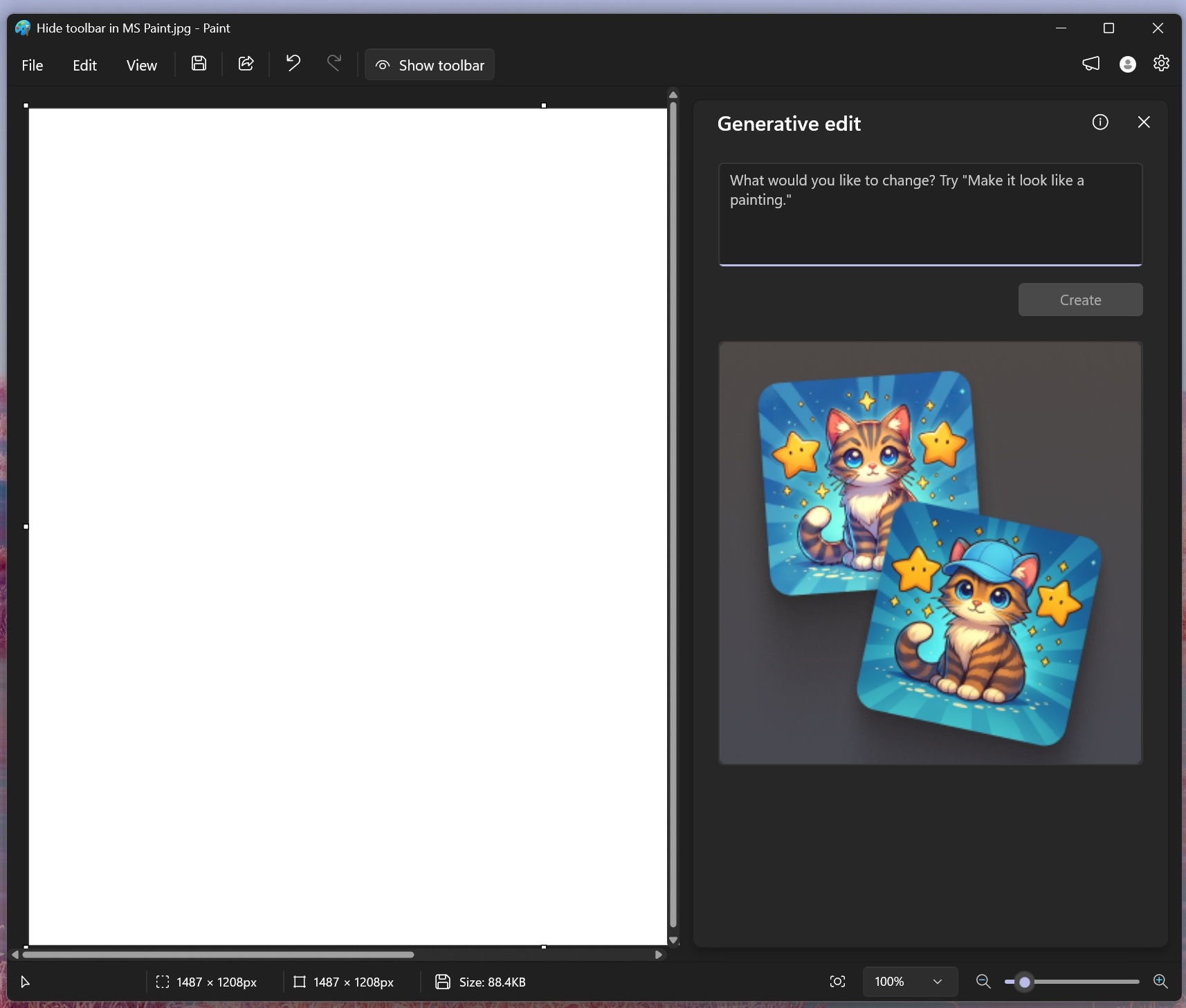 criação de imagens por IA do Paint