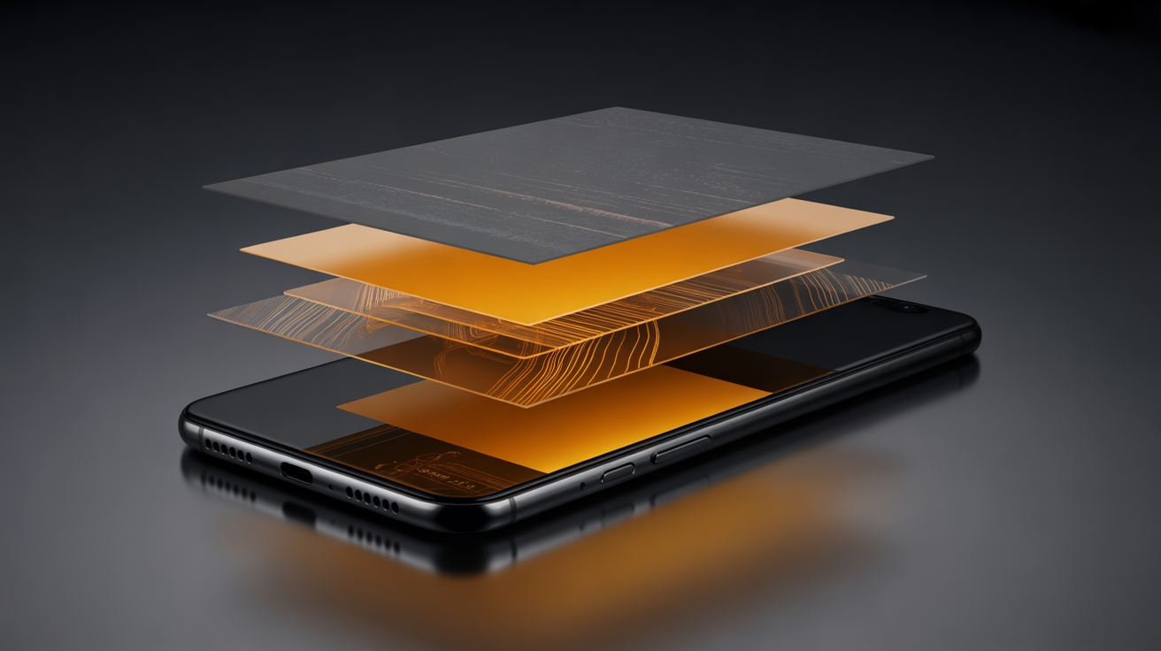 smartphone com várias camadas em cima