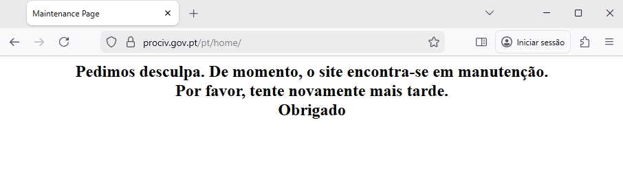 mensagem de erro no site da proteção civil