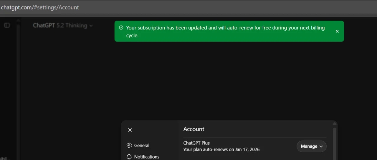 imagem da nota de cancelamento com oferta de renovação gratuita