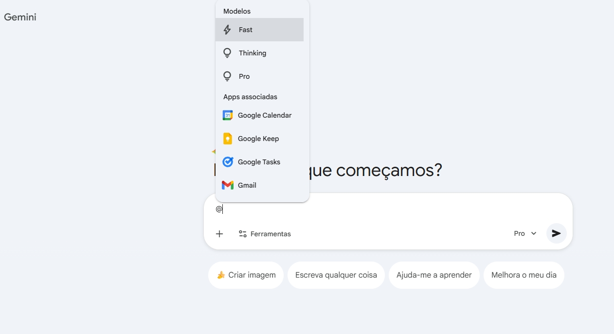 Google Gemini: Novo recurso permite trocar rapidamente de modelo com a tecla "@" 3 imagem de alteração do modelo por atalho na escrita