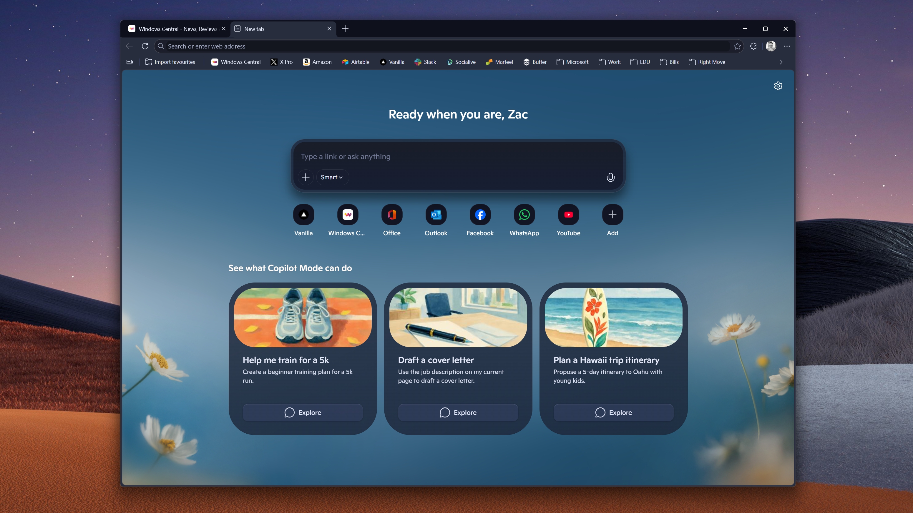 imagem da nova aba do edge com design do Copilot