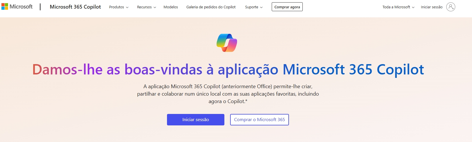 mensagem que surge no site da Microsoft