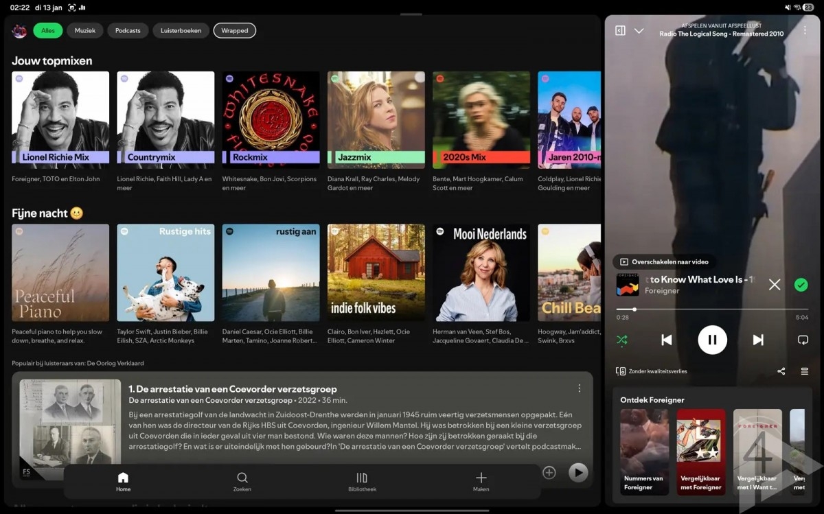 Spotify em tablet