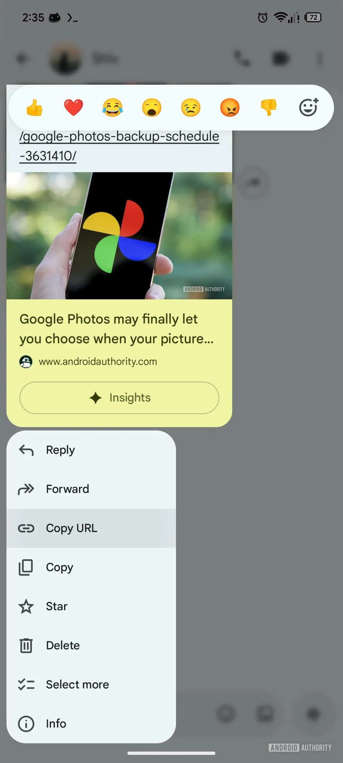 novo menu da aplicação de mensagens da google