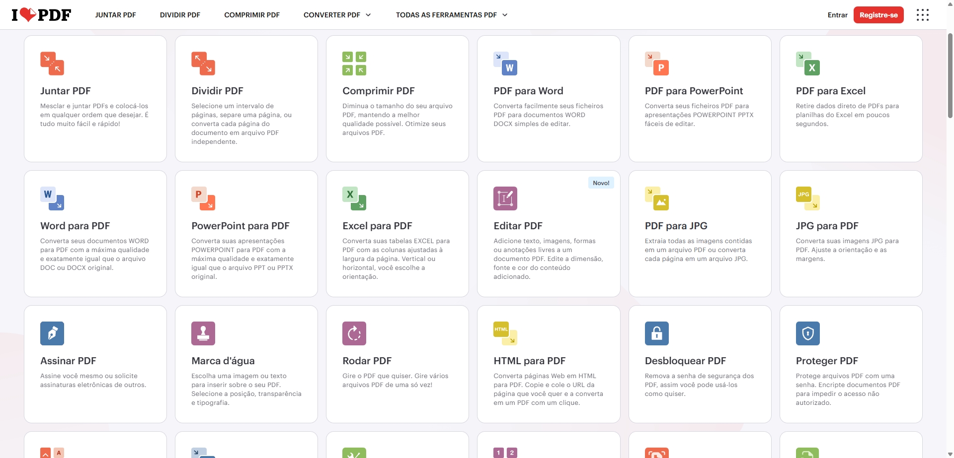 algumas das ferramentas do iLovePDF