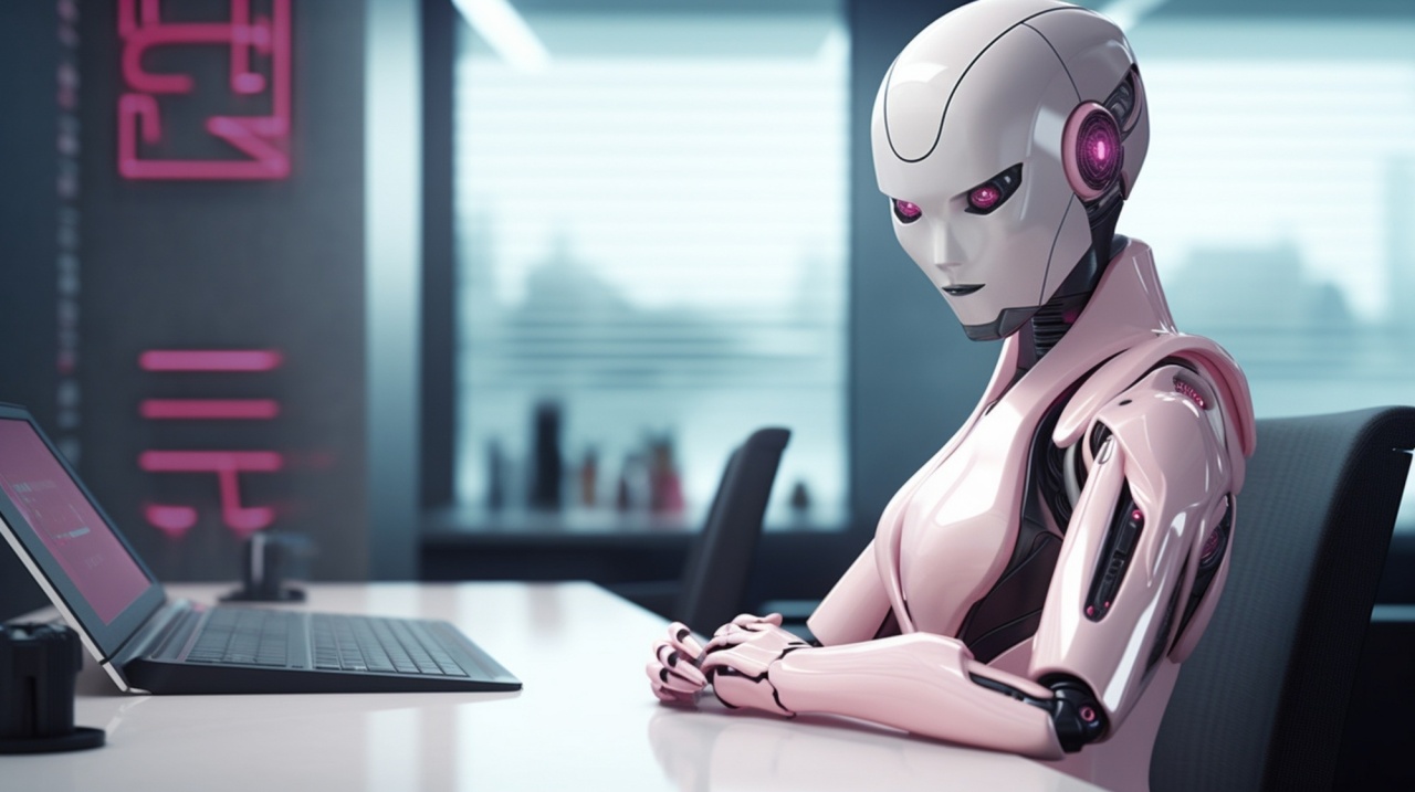robot digital em frente de computador