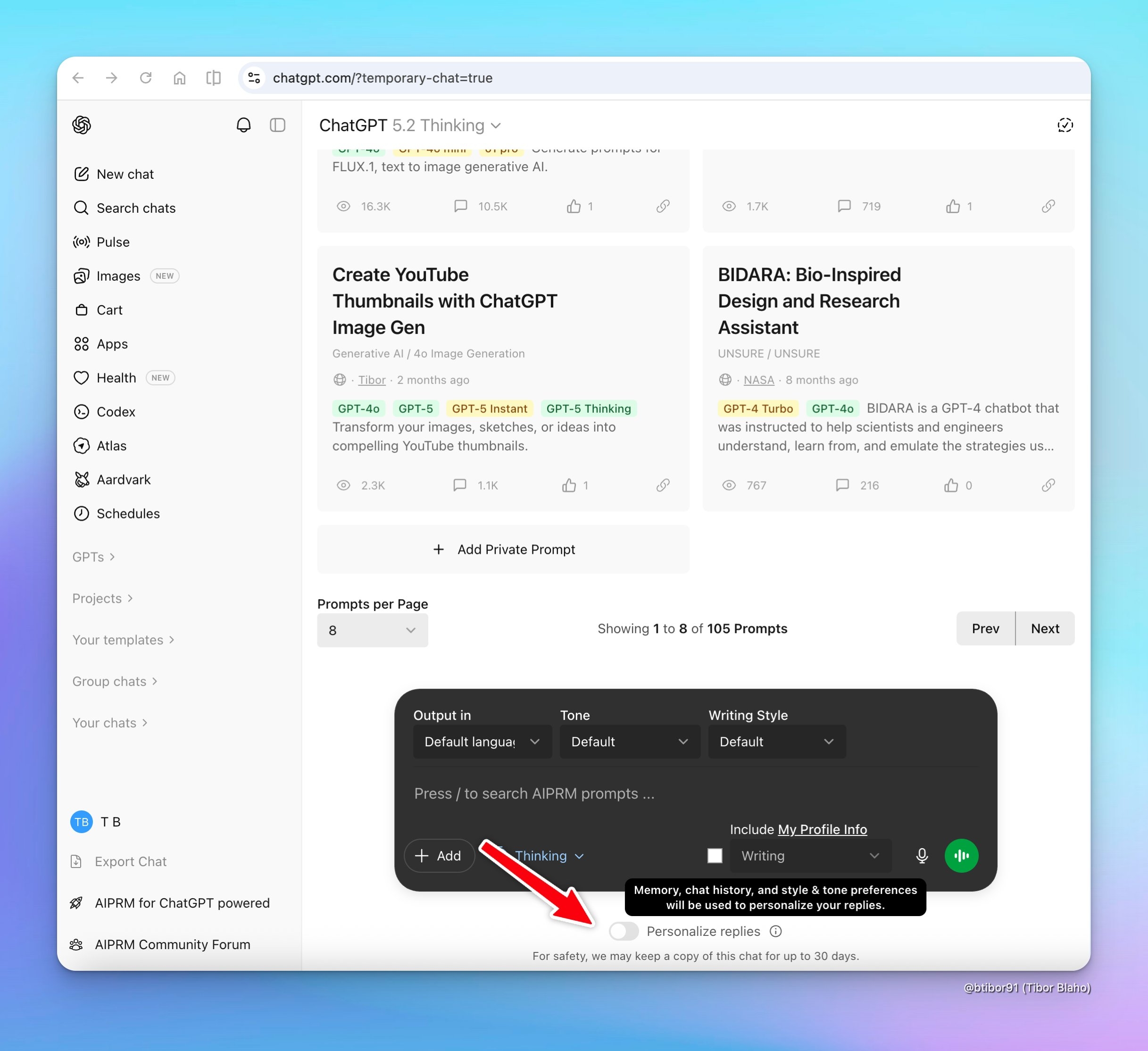 ChatGPT com melhorias no modo temporário