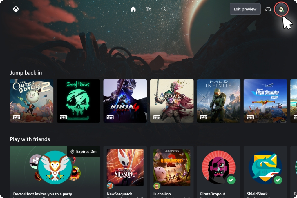 Interface da Xbox Cloud nova