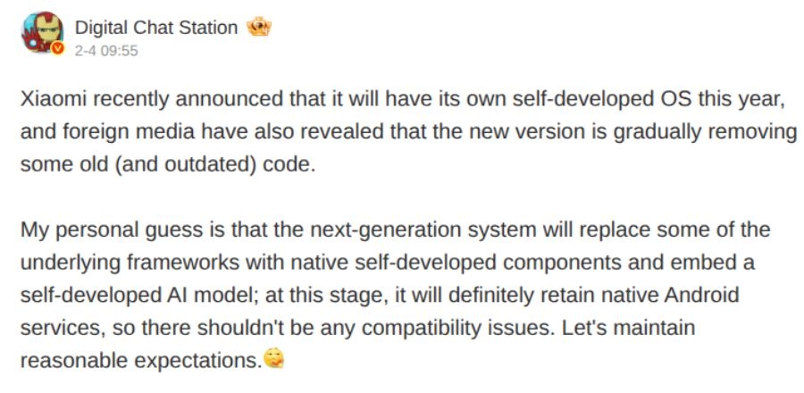 mensagem do leaker sobre sistema da xiaomi