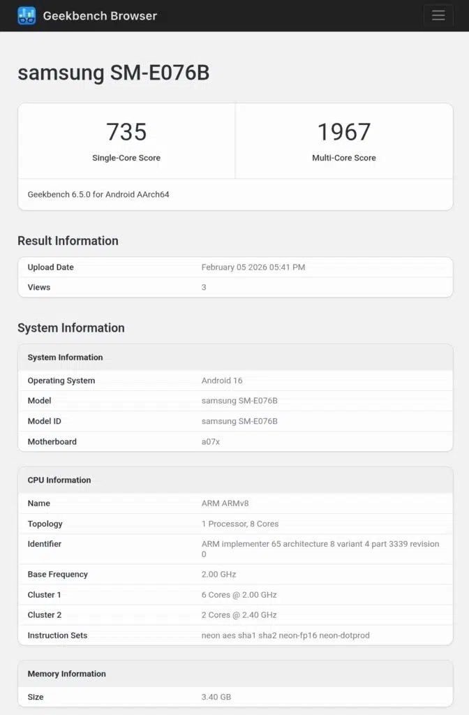benchmark realizado ao galaxy f70e