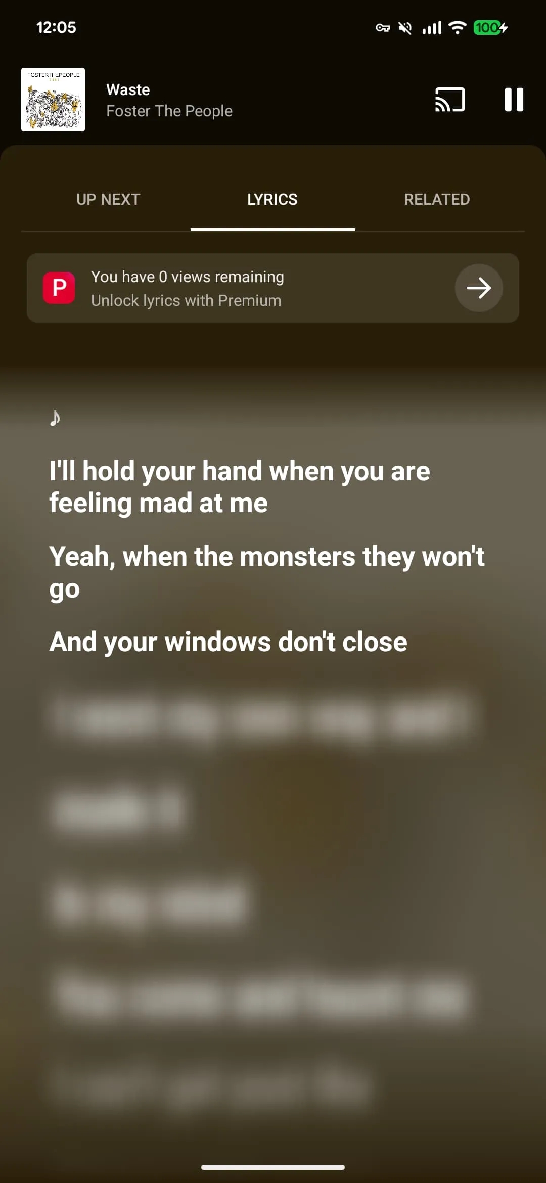 Youtube music com letra bloqueada para premium