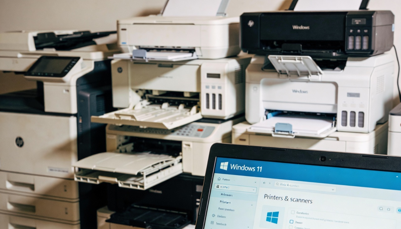 Computador com impressoras de fundo