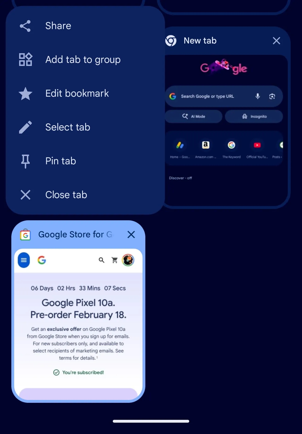 Chrome para android com abas fixas