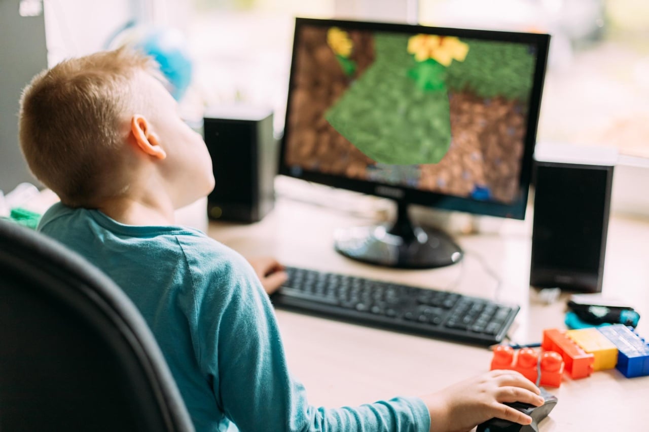 Criança a jogar em computador