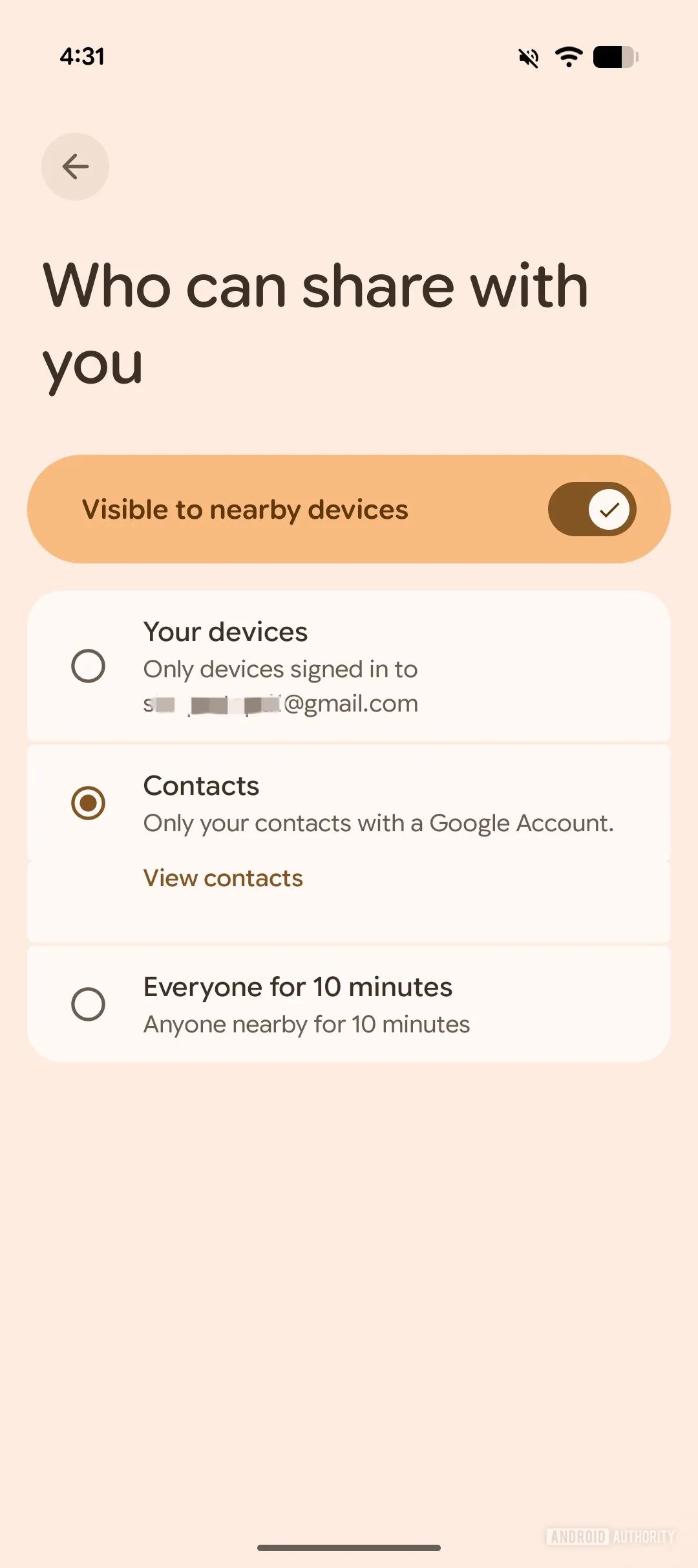 novas opções do quick share
