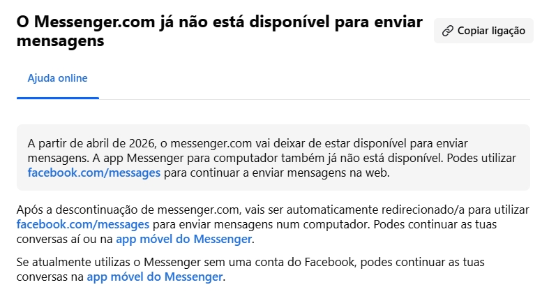 mensagem de alerta da Meta