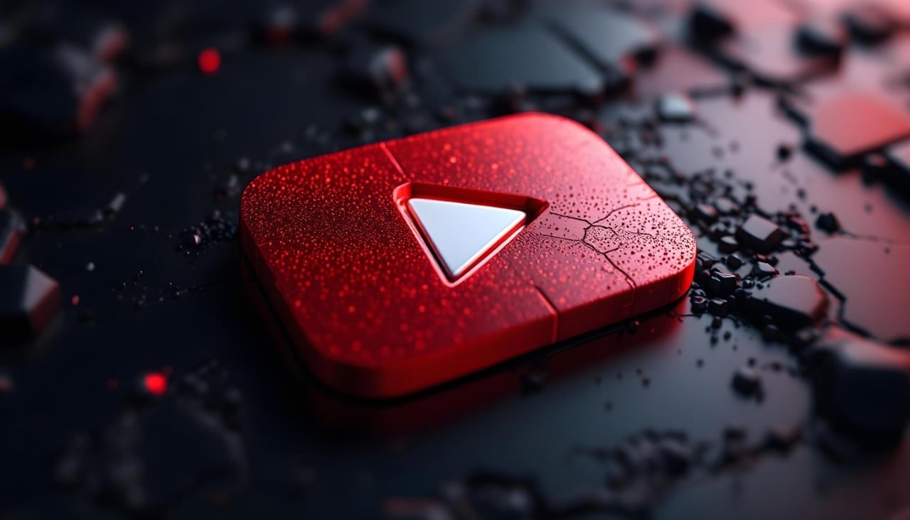 Youtube logo em 3D com estragos