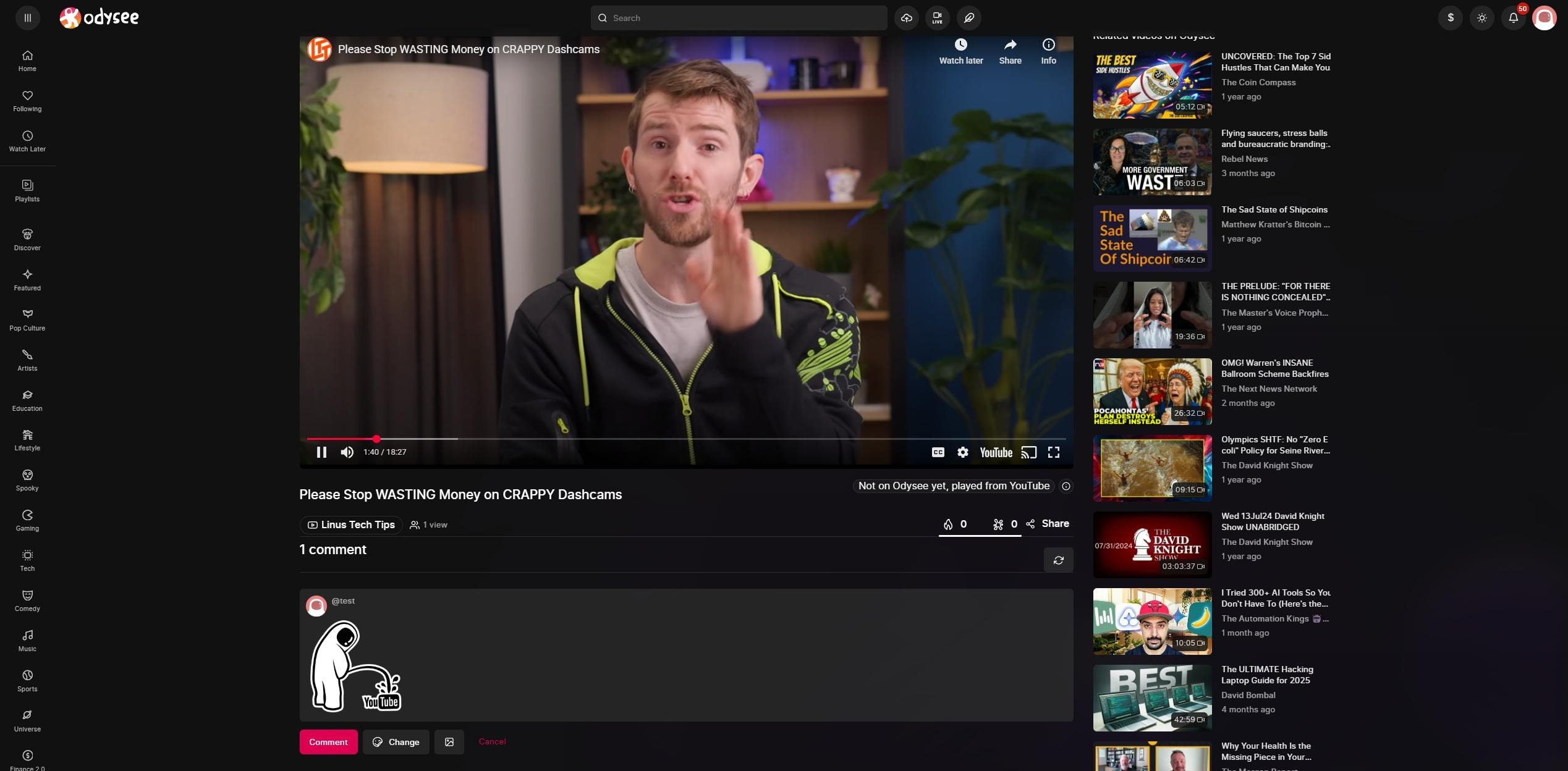 ODYSEE com vídeos do Youtube
