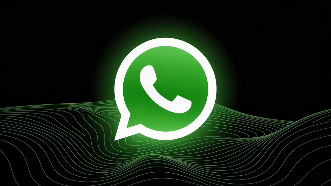 A imagem mostra um ícone de um telefone verde no centro, com luzes verdes ao redor.