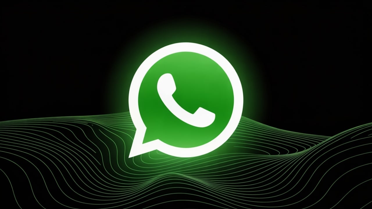 A imagem mostra um ícone de um telefone verde no centro, com luzes verdes ao redor.