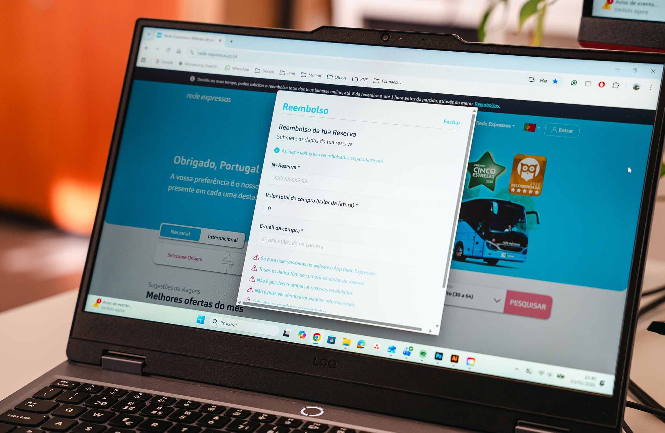Reembolso dos bilhetes em rede expresso