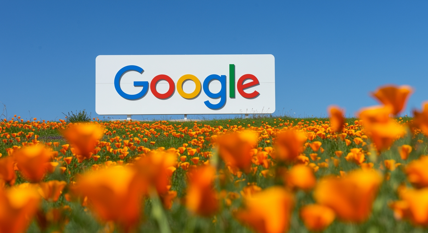 placa da google em plantação de flores