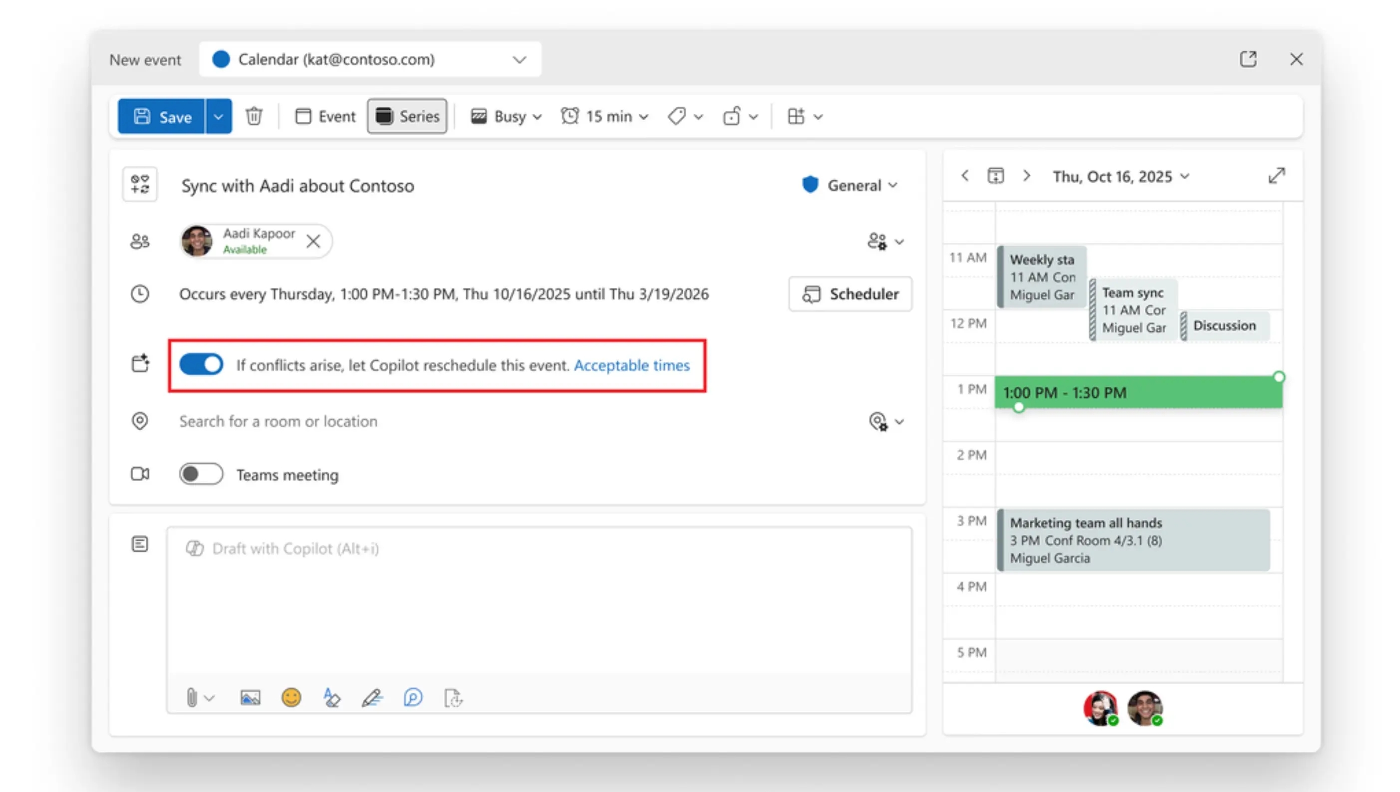 resolver conflitos de agendamento no outlook com o copilot