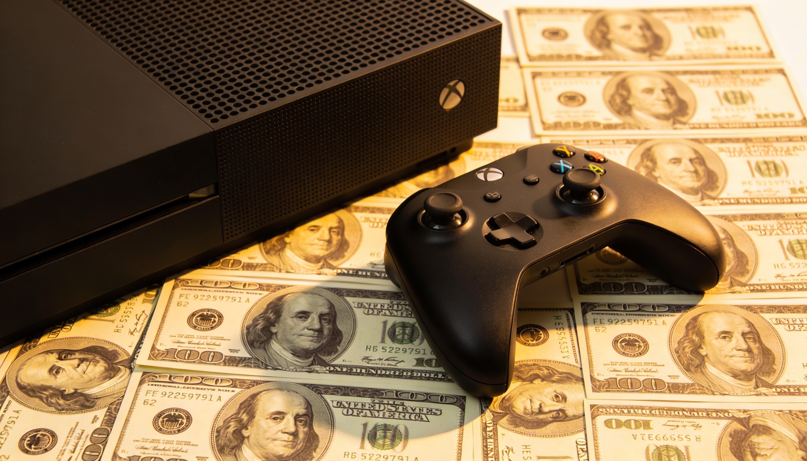 xbox e comando em cima de notas