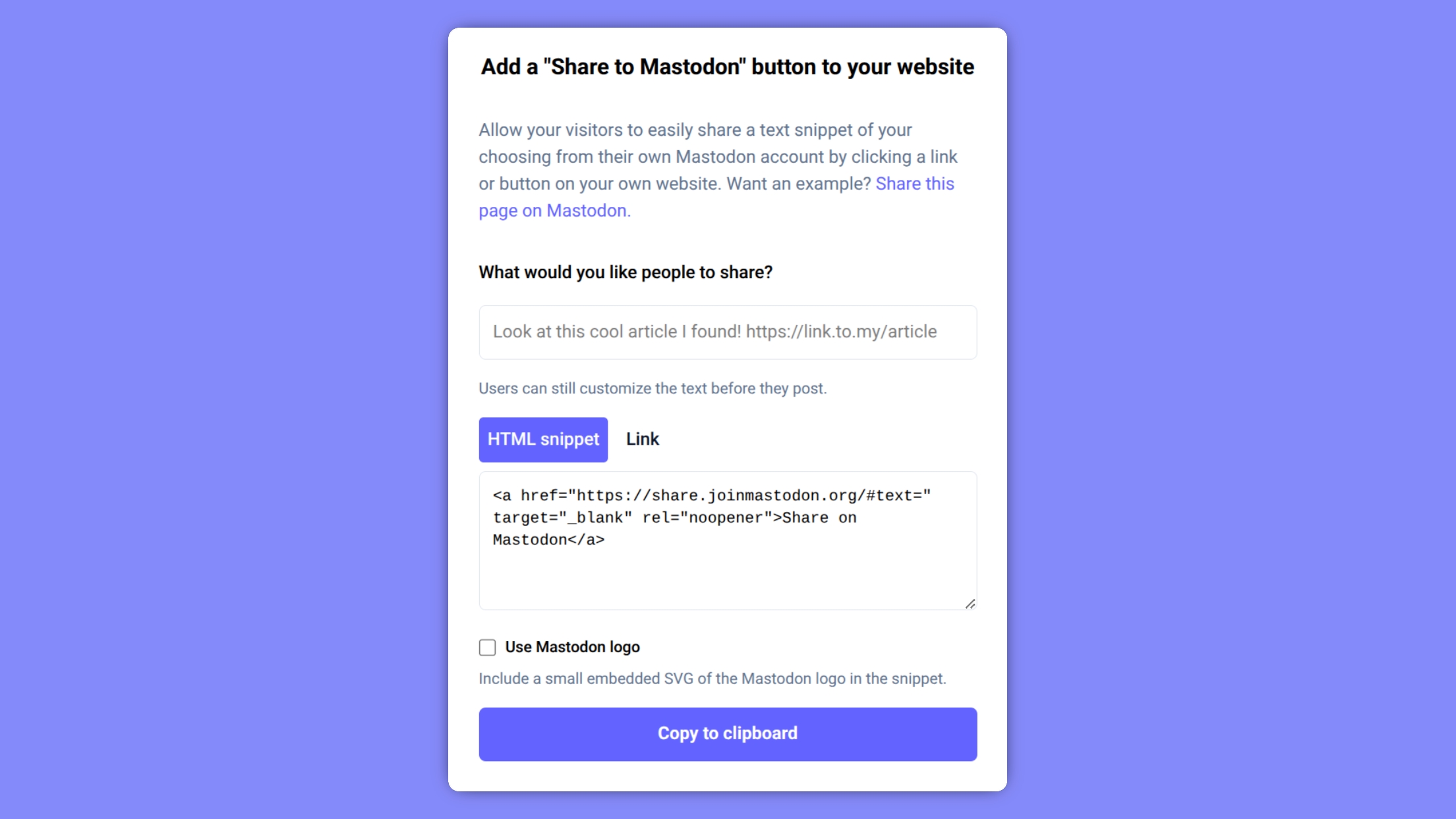 partilhar no mastodon com novo botão interativo
