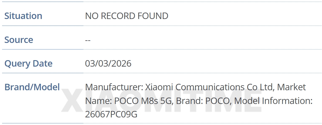 detalhes do registo para dispositivo da poco