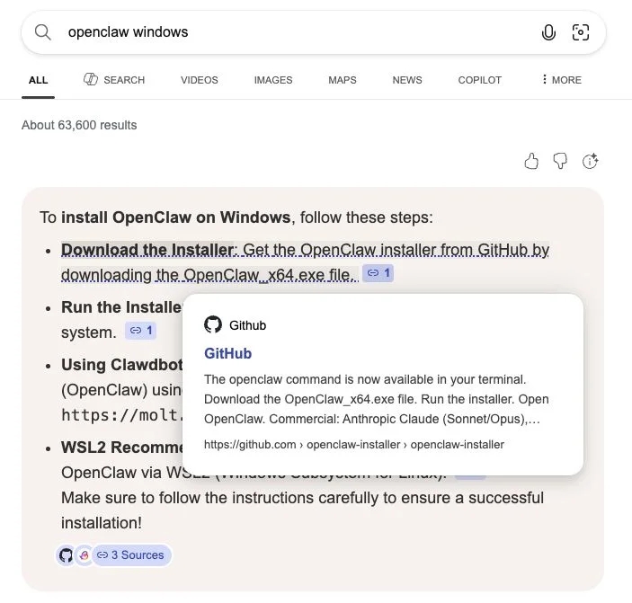 detalhes da pesquisa no bing