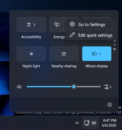 Windows 11 edição de definições rapidas