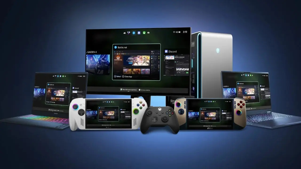 Xbox em modo ecrã completo em diferentes dispositivos da microsoft