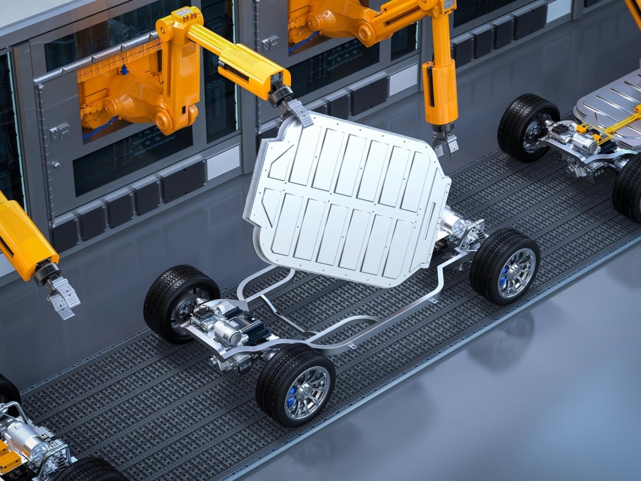 robot a montar um carro elétrico